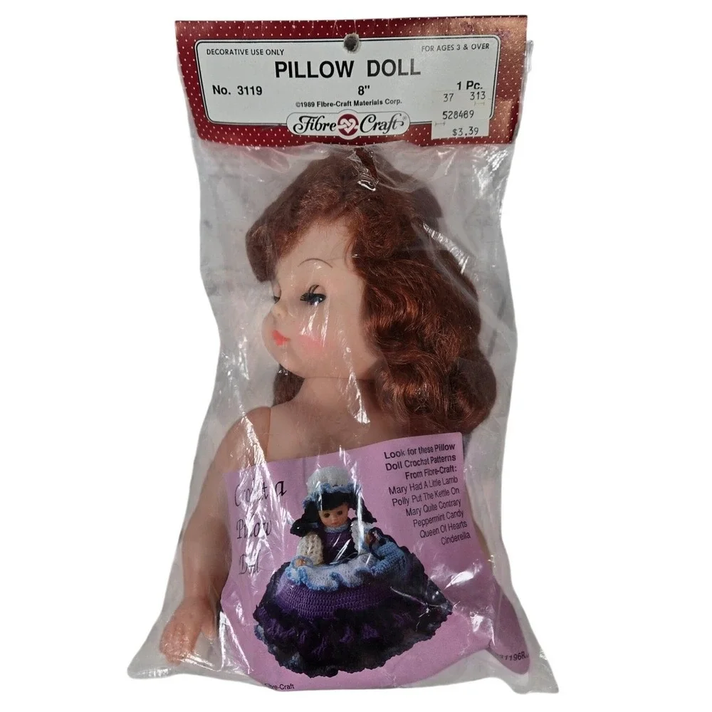 Vintage Fibre-Craft 8 Inch Pillow Doll Red Hair Sleepy Eyes No 3119 NIP 1988